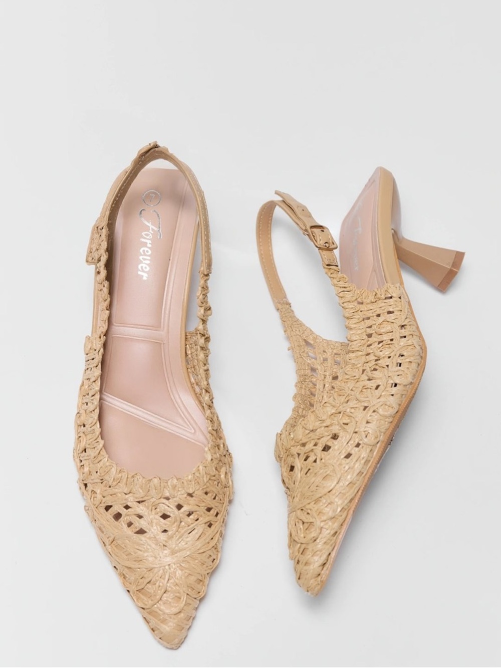 Forever Woven Raffia Slingback Kitten Heels NWOT - size 8.5